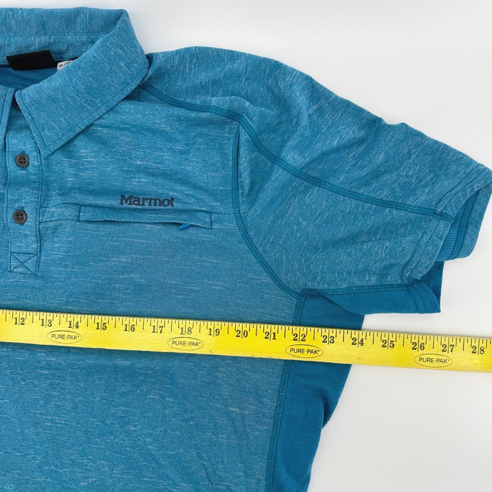 Marmot Wallace Polo Golf Shirt XL Blue Teal Heather Short Sleeve Hiking Outdoor - Picture 4 of 6